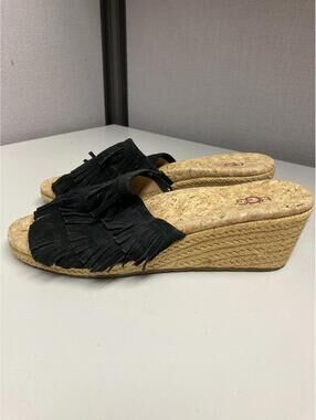 UGG Women's Black Tassel Espadrille Wedge Size 7 New